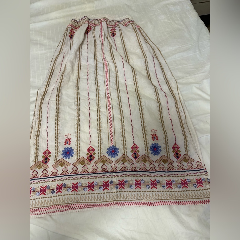 Johnny Was Cream Embroidered Boho Maxi Skirt with Blue & Red Accents - Picture 2 of 3